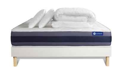 Pack lit complet 140x200 cm - Matelas + Sommier Blanc (en kit) + 2 oreillers + Couette - Actiflex Morpho