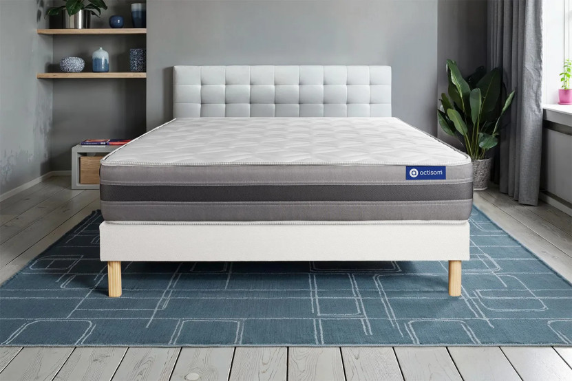Ensemble Matelas Sommier 130x200 cm - Sommier Blanc (en kit) - Actilatex Relax