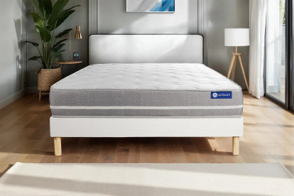 Ensemble Matelas Sommier 140x190 cm - Sommier Blanc (en kit) - Actilatex Touch