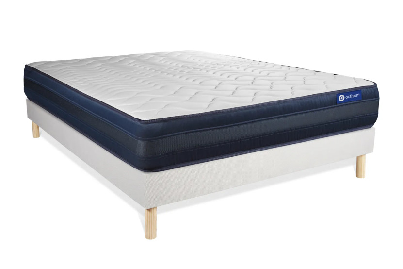 Ensemble Matelas Sommier 135x190 cm - Sommier Blanc (en kit) - Actiflex Tech