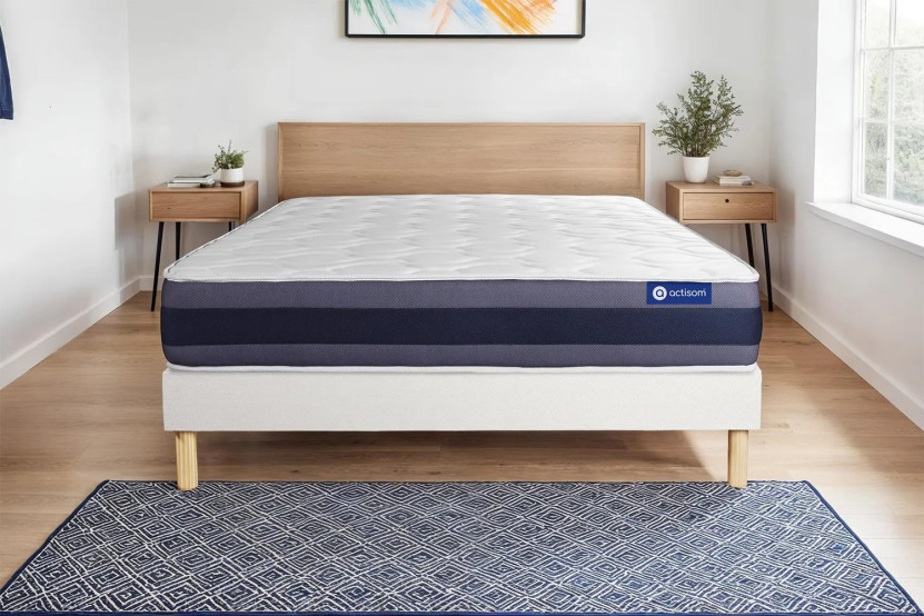 Ensemble Matelas Sommier 120x190 cm - Sommier Blanc (en kit) - Actimemo Morpho
