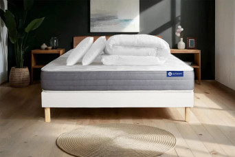 Pack lit complet 200x200 cm - Matelas + Sommier Blanc (en kit) + 2 oreillers + Couette - Actiflex Dream