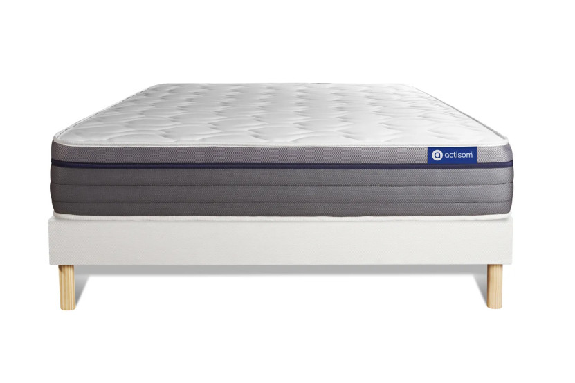 Ensemble Matelas Sommier 130x220 cm - Sommier Blanc (en kit) - ActiMemo Zen