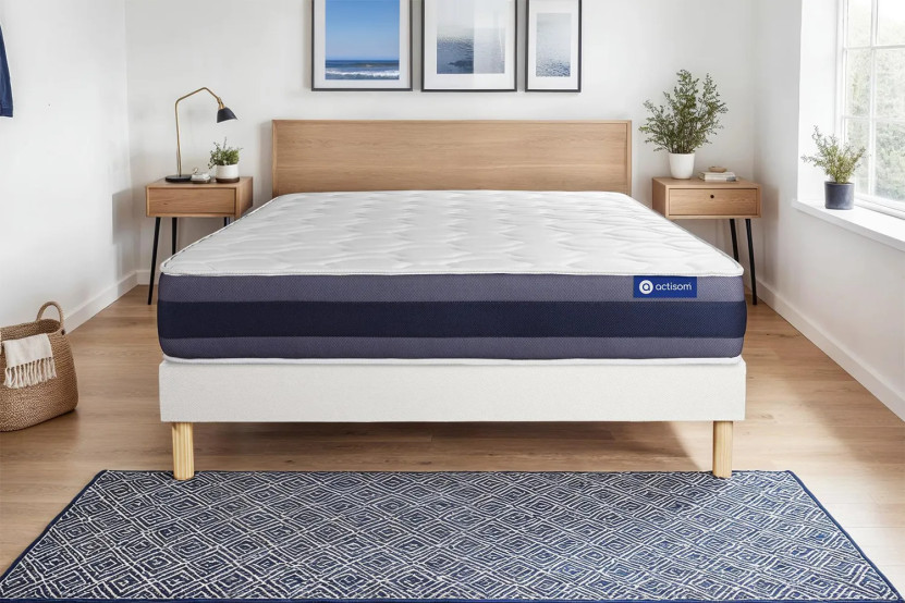 Ensemble Matelas Sommier 135x190 cm - Sommier Blanc (en kit) - Actiflex Morpho
