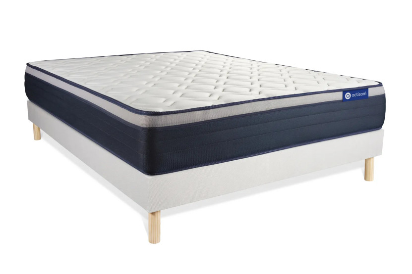 Ensemble Matelas Sommier 120x210 cm - Sommier Blanc (en kit) - Actimemo Max