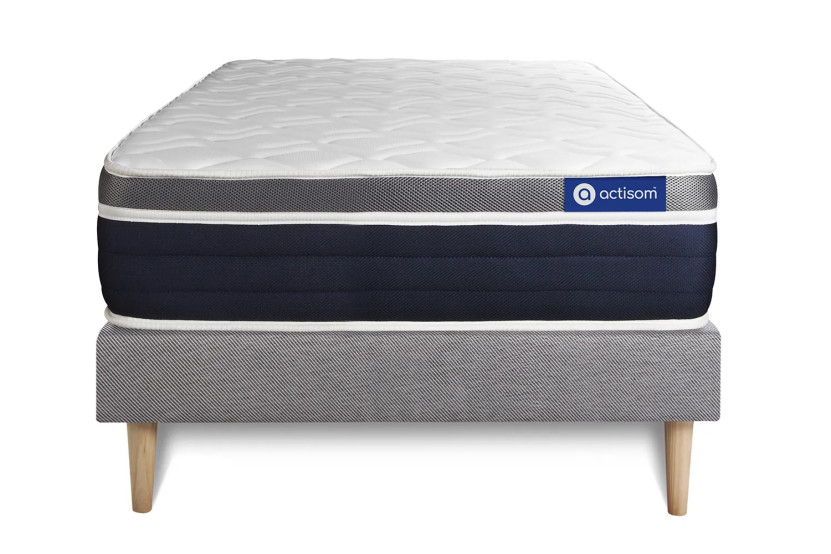 Ensemble Matelas Sommier 80x190 cm - Sommier Gris (en kit) - Actimemo Confort