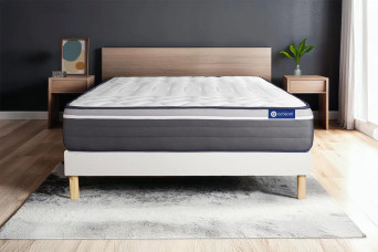 Ensemble Matelas Sommier 130x210 cm - Sommier Blanc (en kit) - ActiMemo Plus