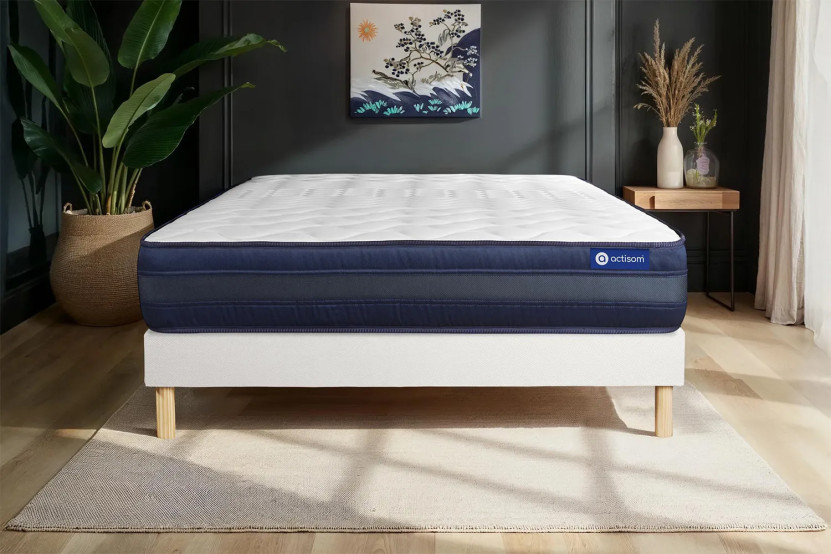 Ensemble Matelas Sommier 160x220 cm - Sommier Blanc (en kit) - Actilatex Tech