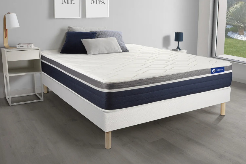 Ensemble Matelas Sommier 180x200 cm - Sommier Blanc (en kit) - Actilatex Confort
