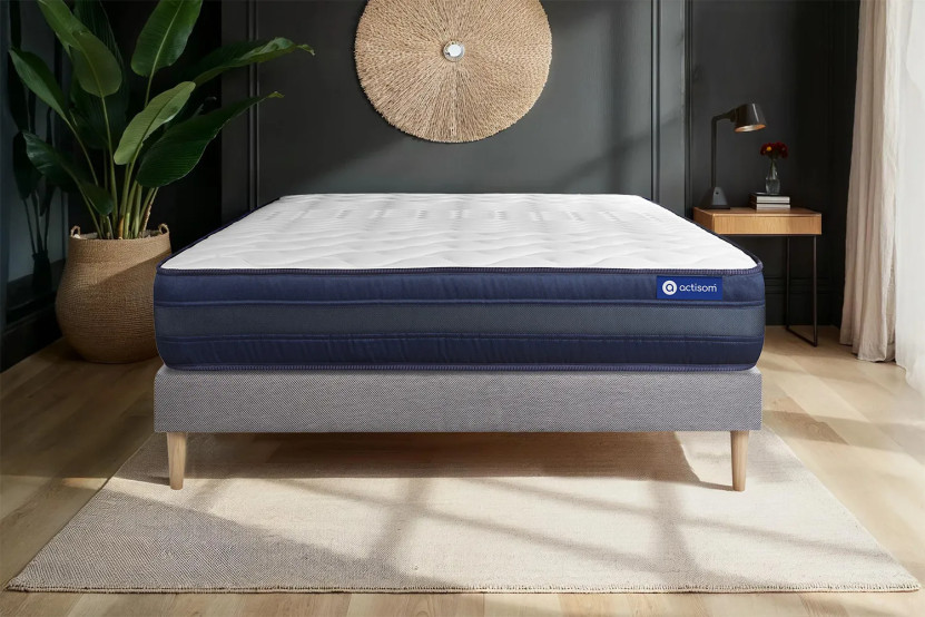 Ensemble Matelas Sommier 80x200 cm - Sommier Gris (en kit) - Actimemo Tech