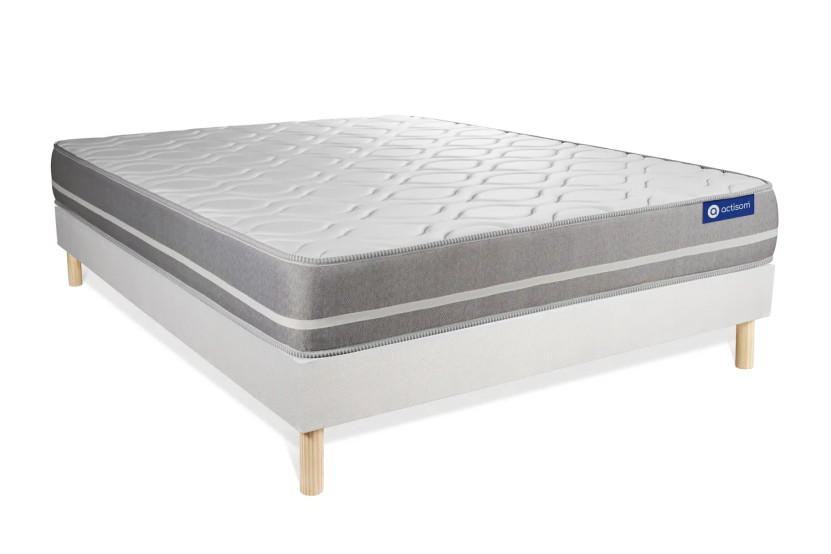 Ensemble Matelas Sommier 135x190 cm - Sommier Blanc (en kit) - Actimemo Touch