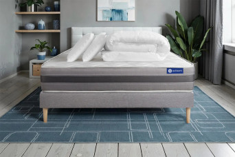 Pack lit complet 160x200 cm - Matelas + Sommier Gris (en kit) + 2 oreillers + Couette - Actiflex Relax