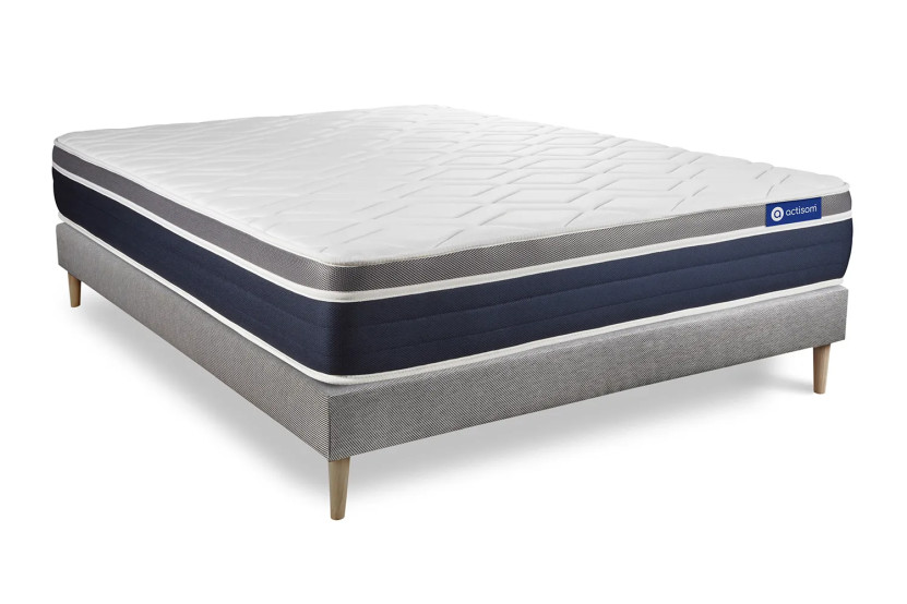 Ensemble Matelas Sommier 130x220 cm - Sommier Gris (en kit) - Actiflex Confort