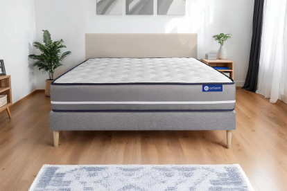 Ensemble Matelas Sommier 150x190 cm - Sommier Gris (en kit) - Actimemo Pur