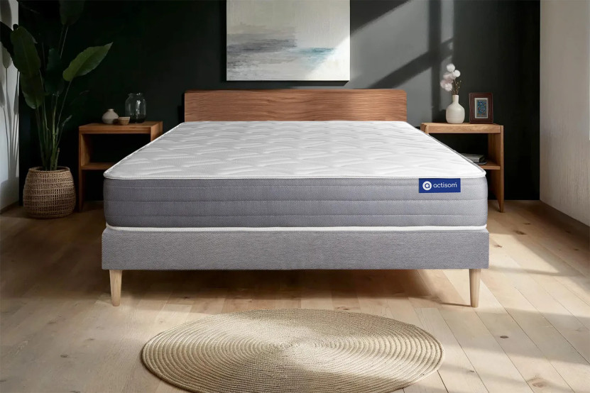 Ensemble Matelas Sommier 120x210 cm - Sommier Gris (en kit) - Actiflex Dream