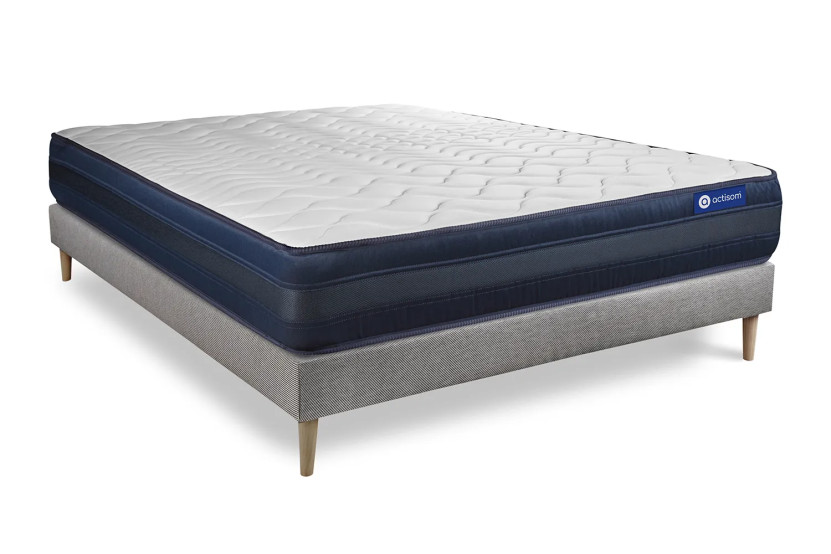 Ensemble Matelas Sommier 130x210 cm - Sommier Gris (en kit) - Actiflex Tech