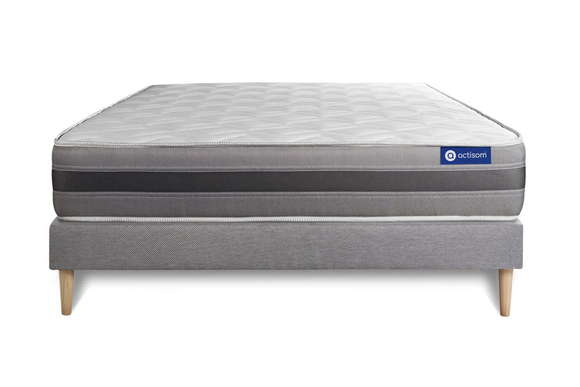 Ensemble Matelas Sommier 120x220 cm - Sommier Gris (en kit) - Actimemo Relax
