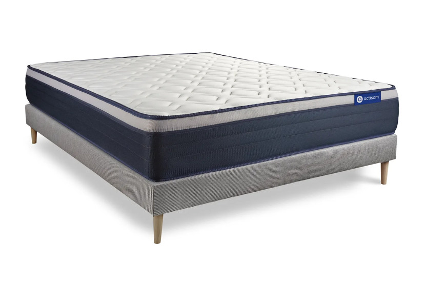Ensemble Matelas Sommier 150x195 cm - Sommier Gris (en kit) - Actilatex Max