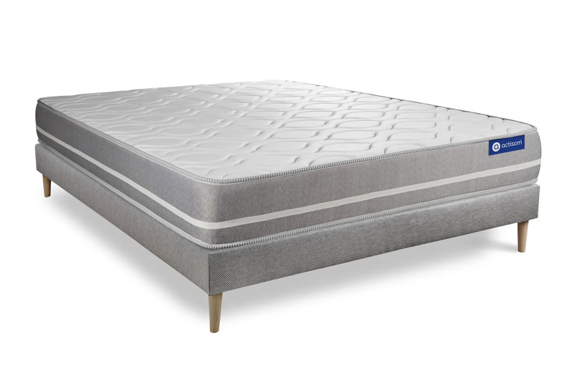 Ensemble Matelas Sommier 120x195 cm - Sommier Gris (en kit) - Actimemo Touch