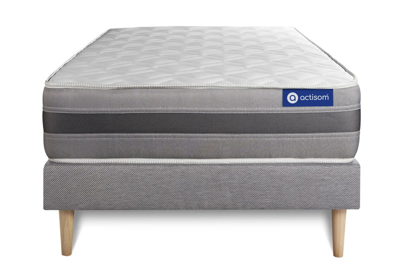 Ensemble Matelas Sommier 90x200 cm - Sommier Gris (en kit) - Actilatex Relax