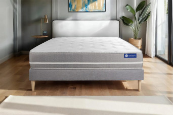 Ensemble Matelas Sommier 140x210 cm - Sommier Gris (en kit) - Actimemo Touch