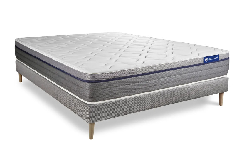 Ensemble Matelas Sommier 120x220 cm - Sommier Gris (en kit) - Actiflex Zen