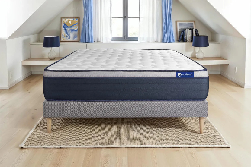Ensemble Matelas Sommier 140x190 cm - Sommier Gris (en kit) - Actilatex Max