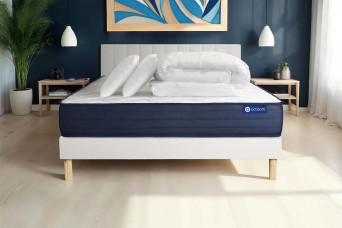 Pack lit complet 160x200 cm - Matelas + Sommier Blanc (en kit) + 2 oreillers + Couette - Actiflex Life
