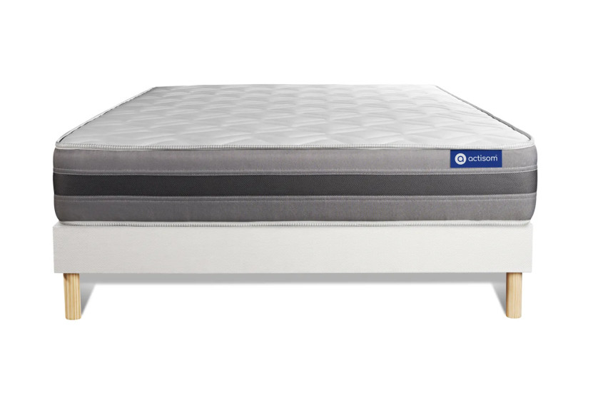 Ensemble Matelas Sommier 120x190 cm - Sommier Blanc (en kit) - Actimemo Relax