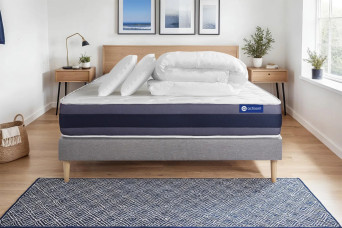 Pack lit complet 160x200 cm - Matelas + Sommier Gris (en kit) + 2 oreillers + Couette - Actiflex Morpho