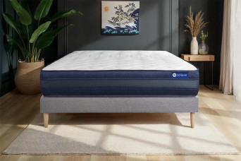 Ensemble Matelas Sommier 140x220 cm - Sommier Gris (en kit) - Actilatex Tech