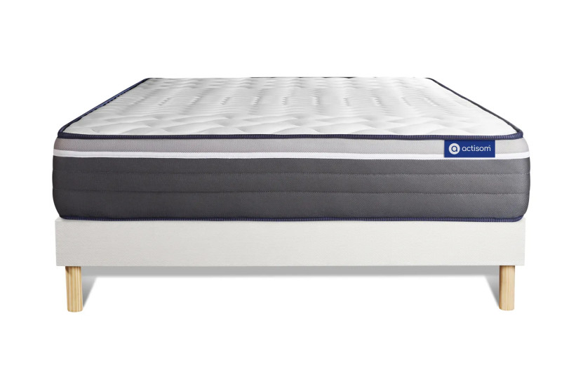 Ensemble Matelas Sommier 140x210 cm - Sommier Blanc (en kit) - Actilatex Plus
