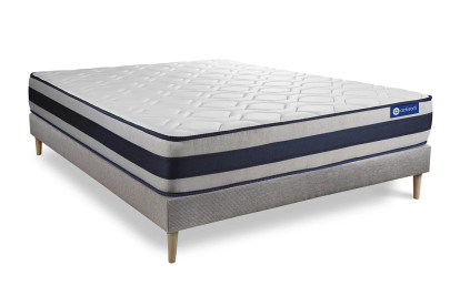 Ensemble Matelas Sommier 120x200 cm - Sommier Gris (en kit) - Actilatex Ergo