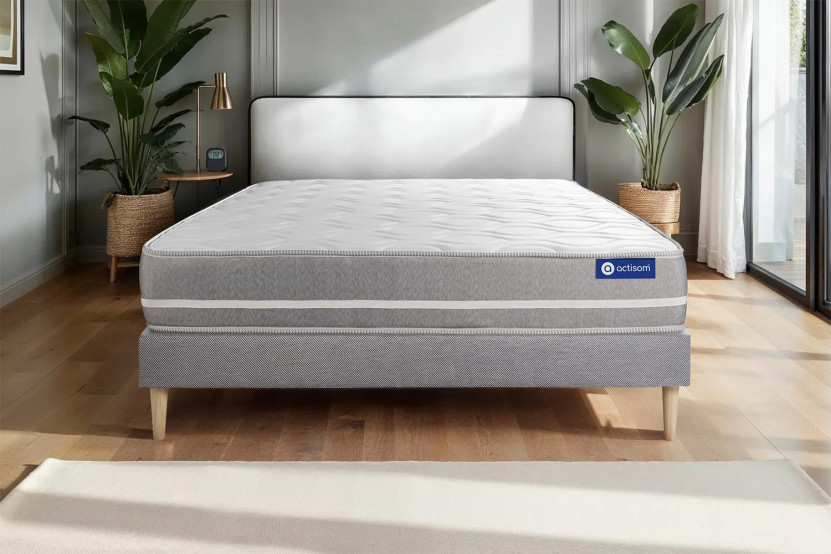 Ensemble Matelas Sommier 120x190 cm - Sommier Gris (en kit) - Actiflex Touch