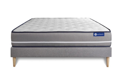 Ensemble Matelas Sommier 160x210 cm - Sommier Gris (en kit) - Actimemo Pur