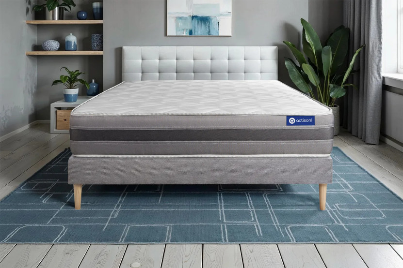 Ensemble Matelas Sommier 140x200 cm - Sommier Gris (en kit) - Actiflex Relax
