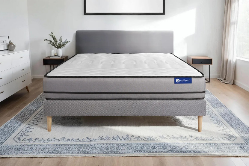 Ensemble Matelas Sommier 180x200 cm - Sommier Gris (en kit) - Actiflex Night