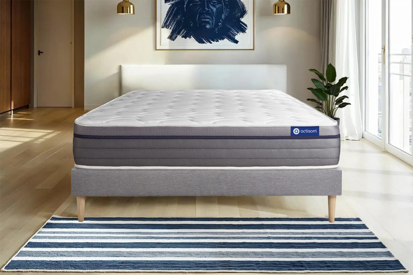 Ensemble Matelas Sommier 135x190 cm - Sommier Gris (en kit) - Actiflex Zen