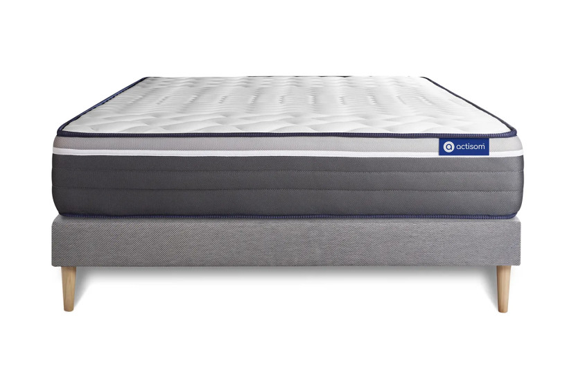 Ensemble Matelas Sommier 160x200 cm - Sommier Gris (en kit) - ActiMemo Plus