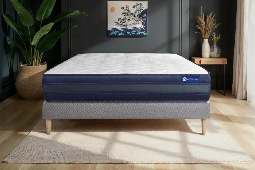 Ensemble Matelas Sommier 140x190 cm - Sommier Gris (en kit) - Actilatex Tech