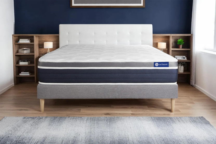 Ensemble Matelas Sommier 80x200 cm - Sommier Gris (en kit) - Actimemo Confort