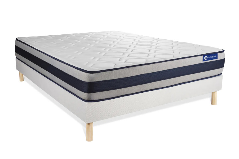 Ensemble Matelas Sommier 130x220 cm - Sommier Blanc (en kit) - Actilatex Ergo