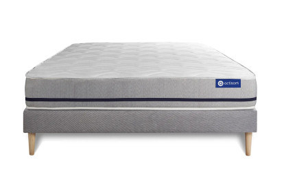 Ensemble Matelas Sommier 150x200 cm - Sommier Gris (en kit) - Actimemo Soft