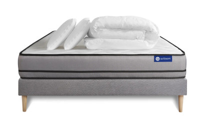 Pack lit complet 160x200 cm - Matelas + Sommier Gris (en kit) + 2 oreillers + Couette - Actilatex Night