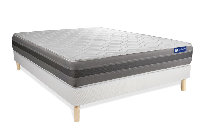Ensemble Matelas Sommier 140x210 cm - Sommier Blanc (en kit) - Actilatex Relax