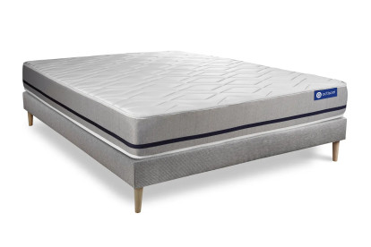 Ensemble Matelas Sommier 180x190 cm - Sommier Gris (en kit) - Actilatex Soft