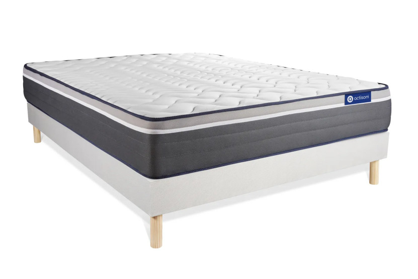Ensemble Matelas Sommier 140x210 cm - Sommier Blanc (en kit) - Actilatex Plus