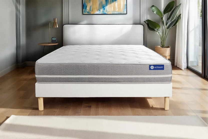 Ensemble Matelas Sommier 140x190 cm - Sommier Blanc (en kit) - Actimemo Touch