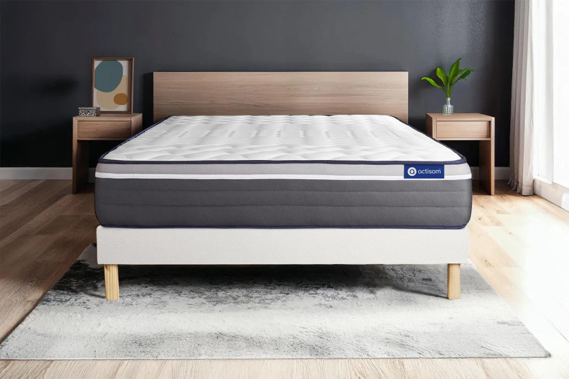 Ensemble Matelas Sommier 150x195 cm - Sommier Blanc (en kit) - ActiMemo Plus