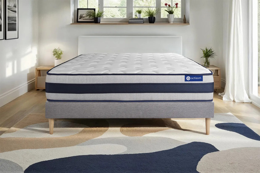 Ensemble Matelas Sommier 130x220 cm - Sommier Gris (en kit) - Actiflex Ergo
